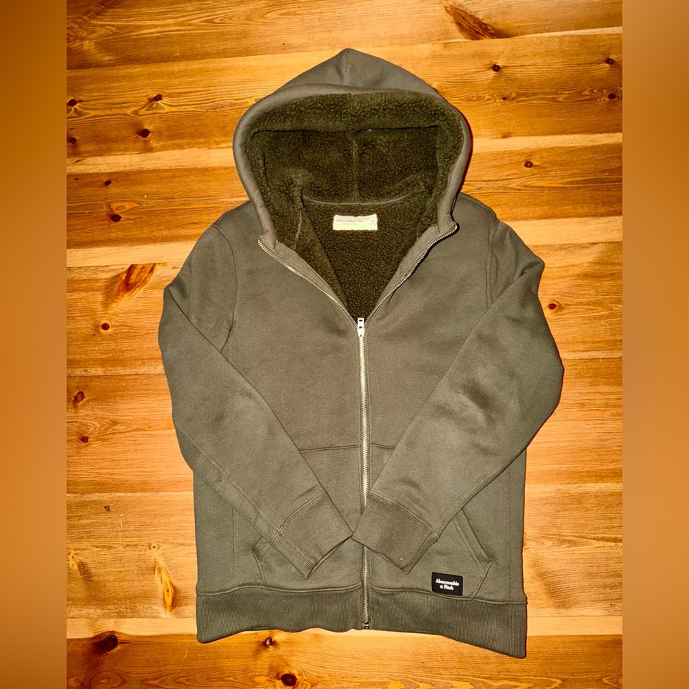 Abercrombie & Fitch Men’s Sherpa-Line Full Zip Hoodie - Size XS, Olive